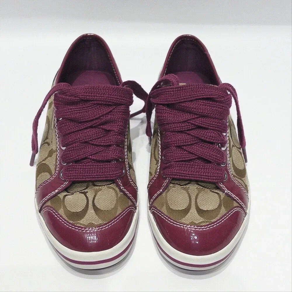 Coach Brodi Burgundy Patent Leather Signature C Monogram Sneakers Women 6.5B